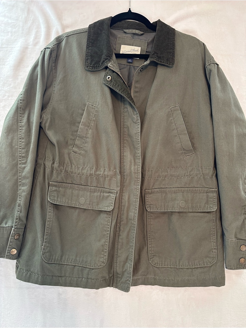 Universal Thread Olive Utility Jacket with Dark Corduroy Collar